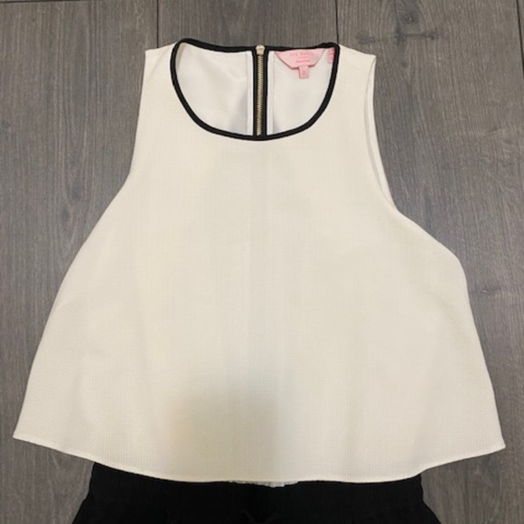 TED BAKER LONDON Heidey White Black Draped Textured Sleeveless Jumpsuit Size 0 - Picture 5 of 12